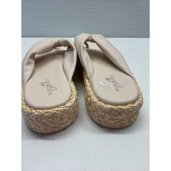 NEW Naked Feet Costa Platform flip flop Sandals beige Women's 8.5M - Picture 4 of 9